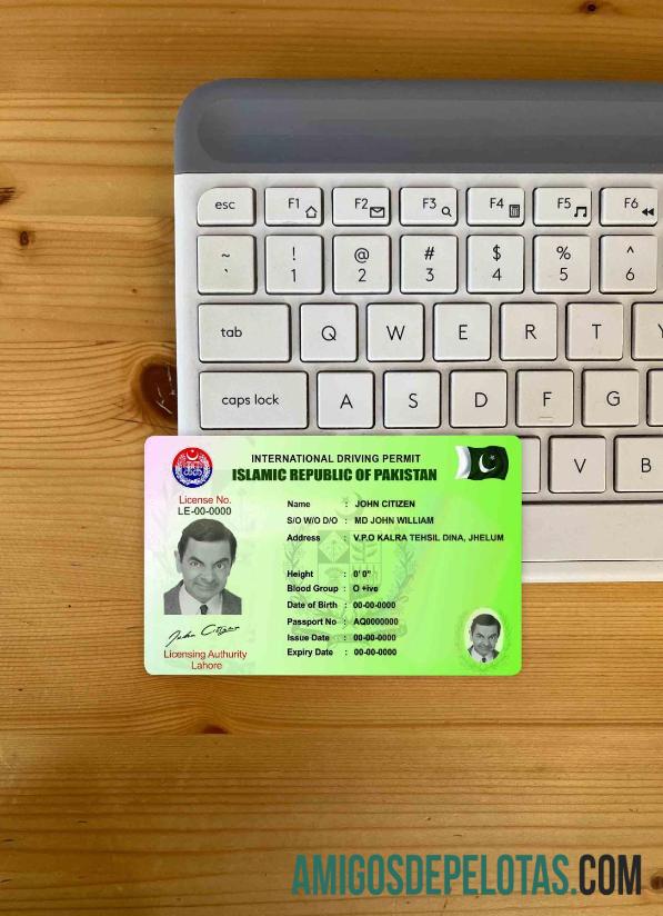 Permissão Internacional para Dirigir do Paquistão fotolook frente modelo